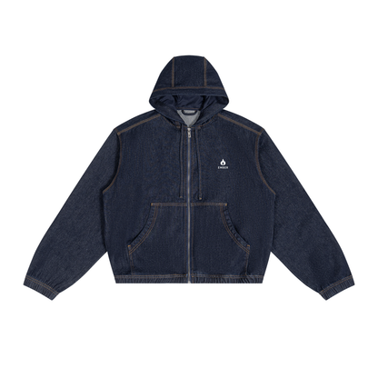 Men's Boxy Vintage Wash Hooded Denim Jacket
